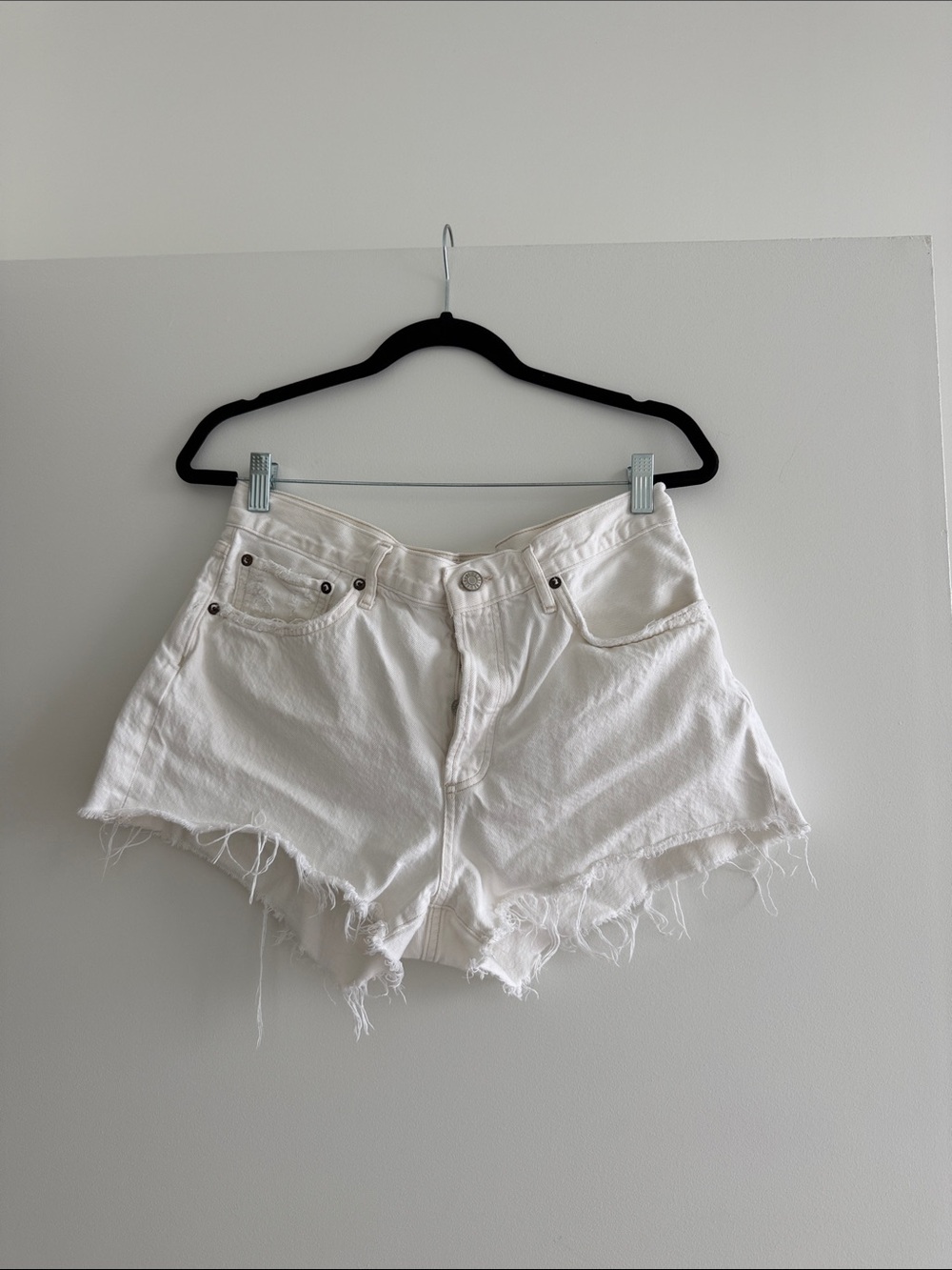 Agolde White Distressed High-Rise Denim Shorts